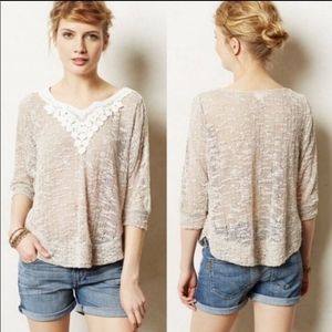 Anthro Meadow Rue Floral Lace Loose Knit Sweater